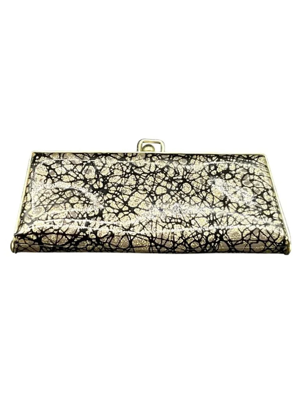 Vtg Gold & Black Abstract Eyeglass Case Gold-Tone Metal Frame & Clasp Closure